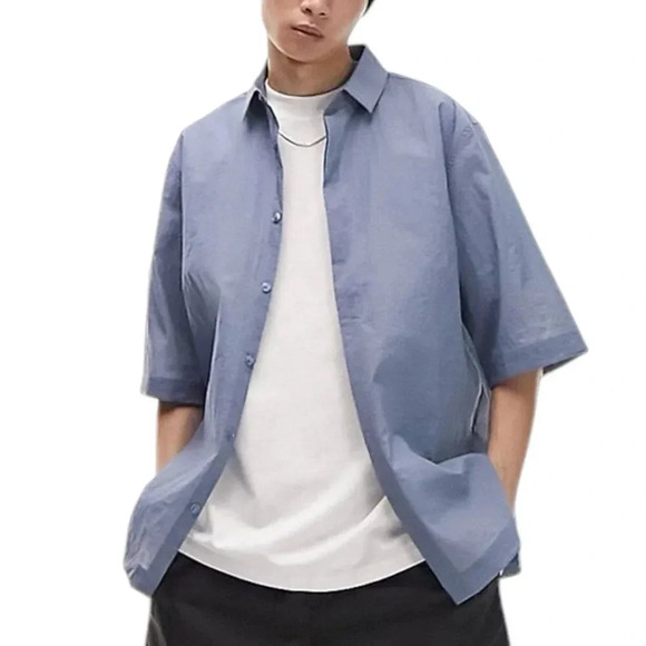 Topman Blue Limited Short Sleeve Boxy Textured Shirt S - Picture 1 of 5